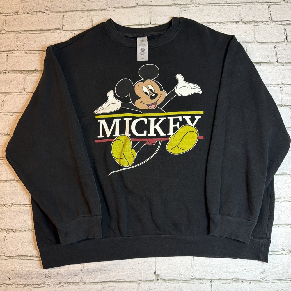 Disney Sweatshirt Adult Size XXL Mickey Mouse Vintage Black Crew Neck
